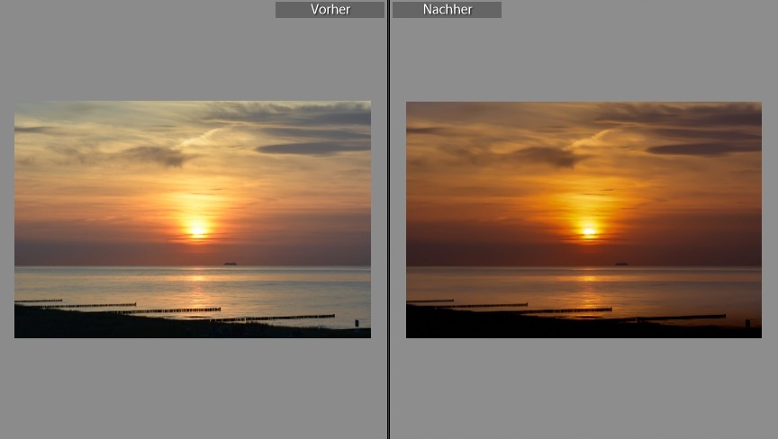 Sonnenuntergang vorher nachher lightroom bildbearbeitung